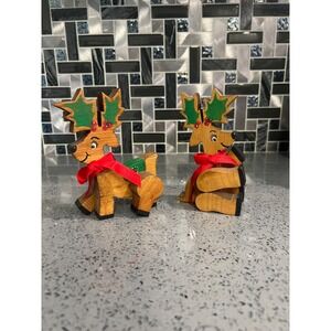 Vintage Hand Painted Wooden Reindeer – Rustic Christmas Decoration